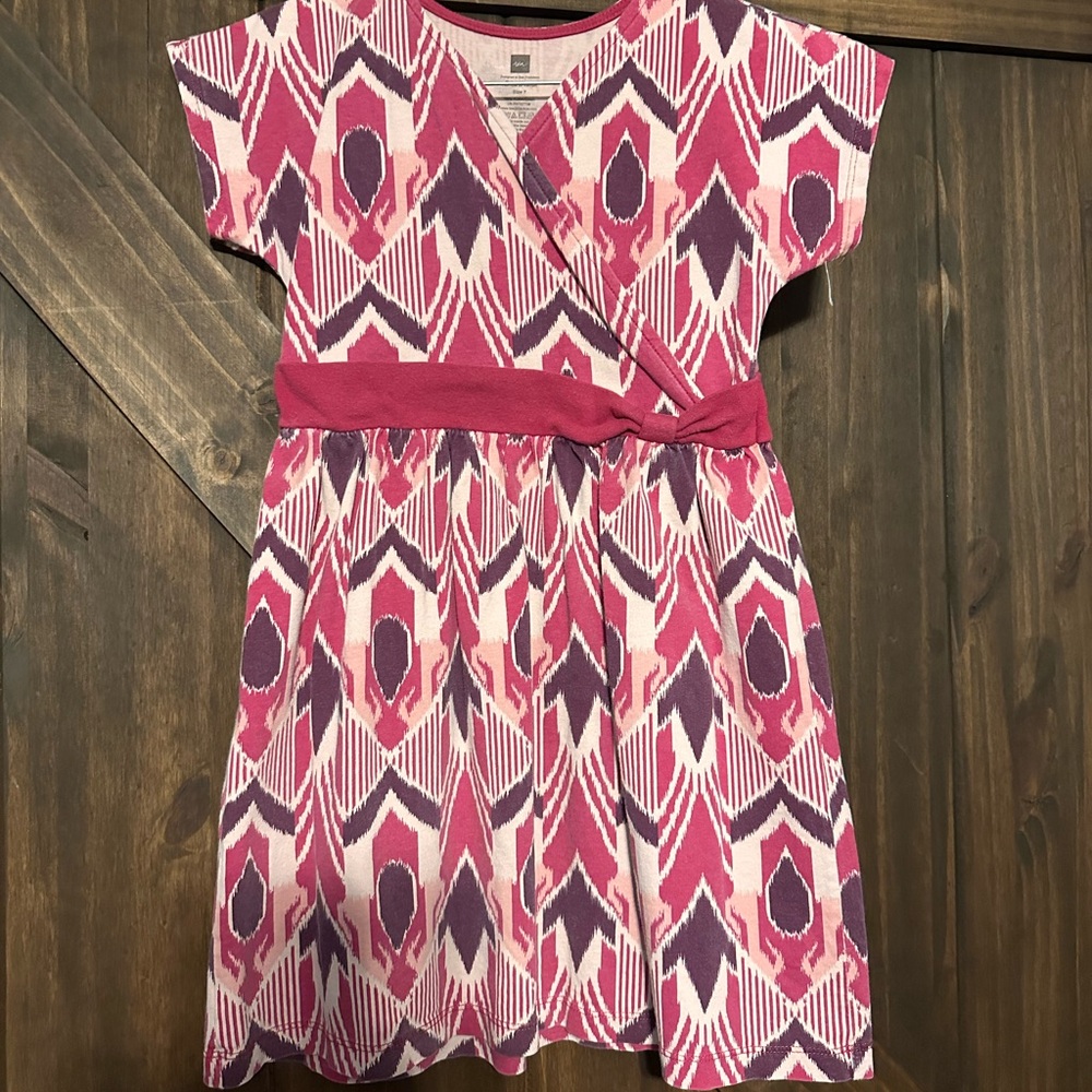 Tea collection mock wrap pink dress size 7